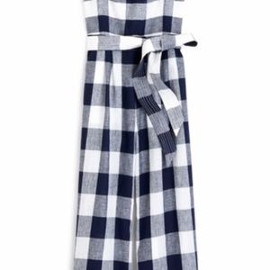 J Crew Cropped Gingham Linen Jumpsuit